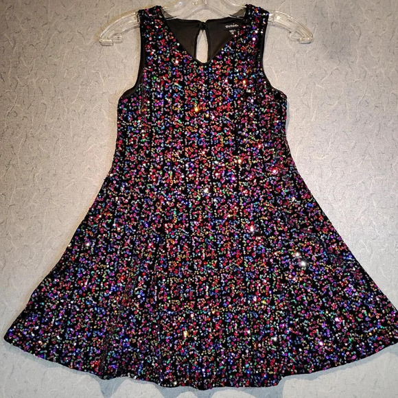 Zunie Dresses & Skirts - ZUNIE Black Rainbow Sequins Sleeveless V Neck Lined Dress in Size 10
